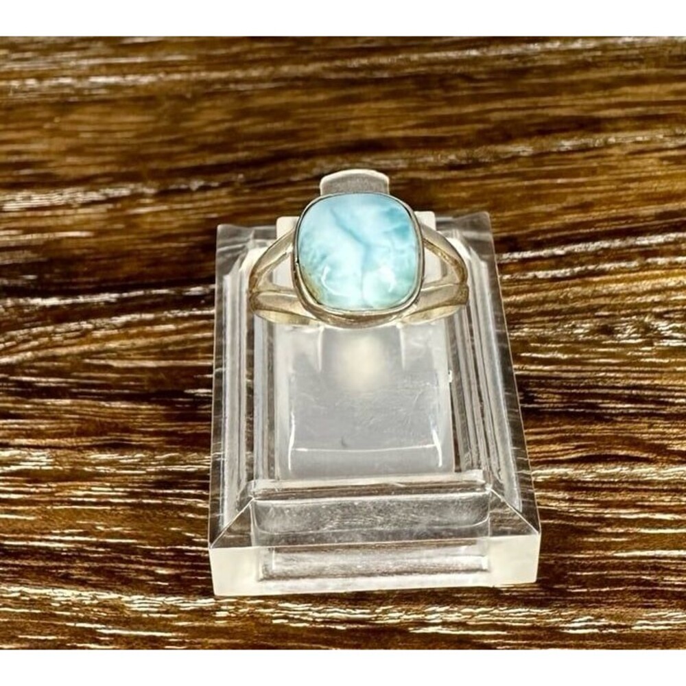 Dainty Modernist Blue Larimar Sterling Silver Ring Sz 5.5